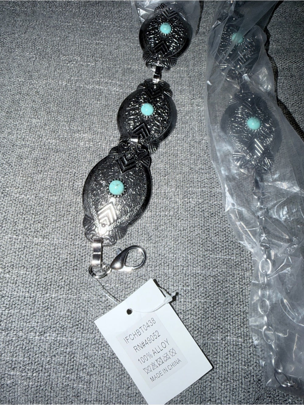 Boho Style Chain Belt with Turquoise Accents, Silver Tone - Picture 4 of 6